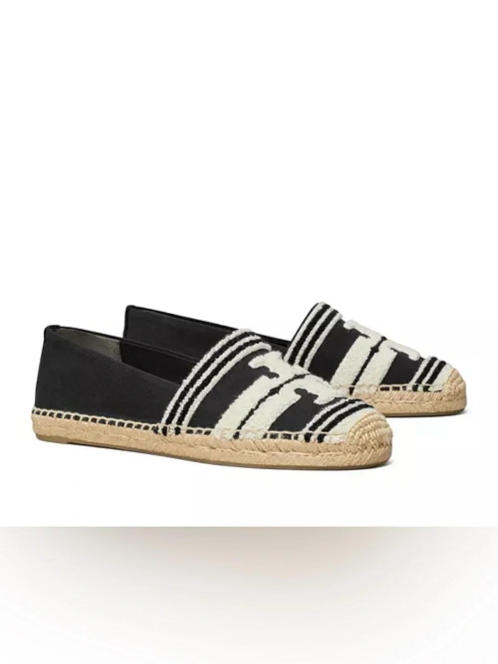Tory Burch Black & White Logo Espadrille Flats - Woven Logo - Picture 2 of 7